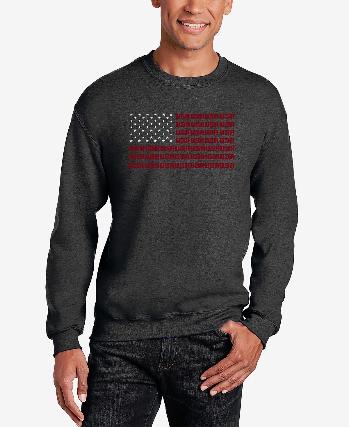 Мужская толстовка с круглым вырезом и круглым вырезом с надписью word art usa flag LA Pop Art, темно-серый